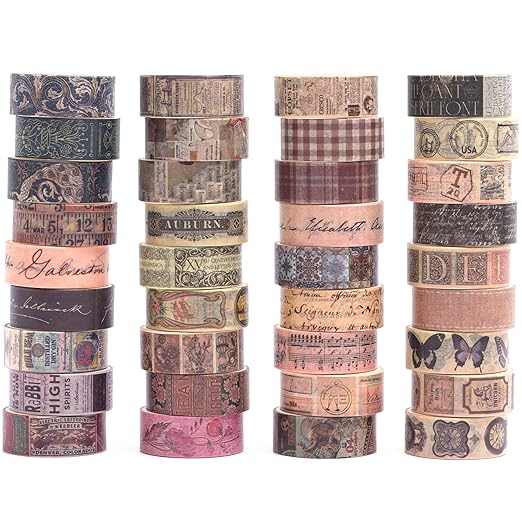 YUBBAEX Vintage Washi Tape Value Pack 36 Rolls Antique Printed Masking Tape Retro Decorative for Arts, DIY Crafts, Journal Supplies, Planners, Scrapbook, Card/Gift Wrapping (Classical)