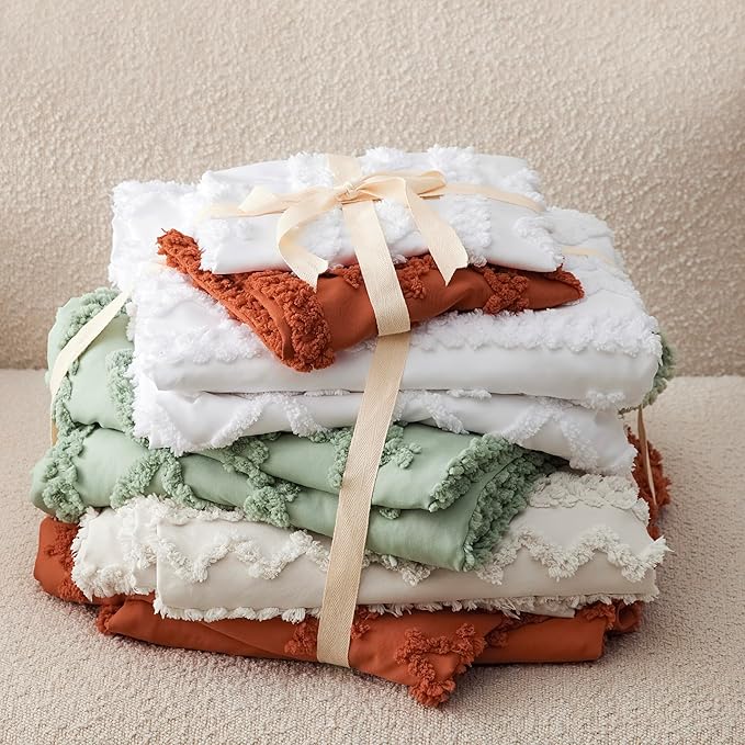 Bedsure Boho Duvet Cover Queen Size, Soft & Comfortable Elegant Design Boho Bedding for Decoration, Machine Washable Comforter Cover for All Seasons,Includes 1 Duvet Cover & 2 Pillow Shams,Terracotta