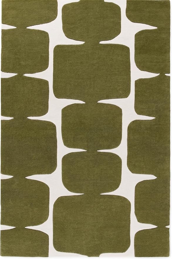 Restoration and Renovation Modern Wool Area Rug - Contemporary Abstract Geometric Design, Thick & Soft Hand-Tufted Carpet - Ideal for Indoor Decor in Living Room, Bedroom (Olive Green, 6' x 9')