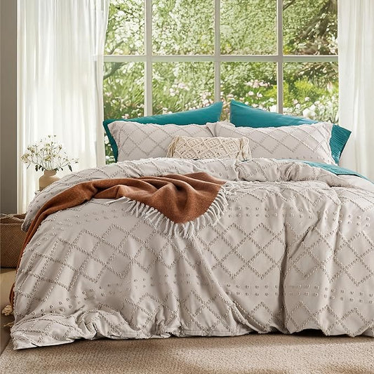 Bedsure Boho Cal King Duvet Cover - Beige Breathable & Soft Boho Bedding, Machine Washable Comforter Cover for All Seasons, Includes 1 Duvet Cover 104"x98" with 2 Pillow Shams & Zipper Closure