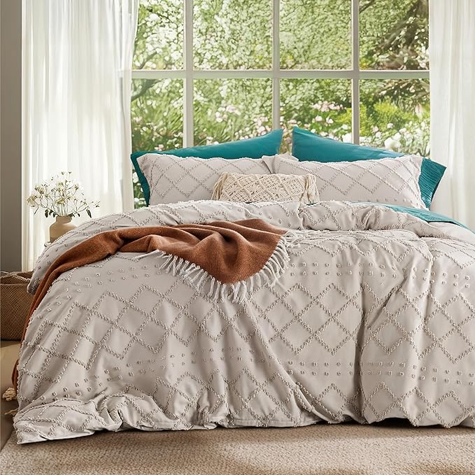 Bedsure Boho Duvet Cover Full Size - Beige Breathable & Soft Boho Bedding, Machine Washable Comforter Cover for All Seasons, Includes 1 Duvet Cover 80"x90" with 2 Pillow Shams & Zipper Closure
