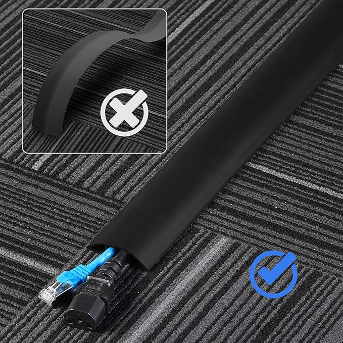 Floor Cord Cover 10ft, Cord Hider Floor Hide Extension Cords, Floor Cable Management Prevent Cable Trips, Floor Cable Cover Wire Covers for Cords, Cable Protector Cord Cavity W0.6in x H0.32in Brown