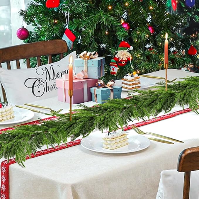 9 Ft Christmas Norfolk Pine Garland Real Touch Artificial Faux Greenery Christmas Garland Decorations for Home Fireplace Mantle Table Stairs Door Indoor Outdoor Holiday Decor