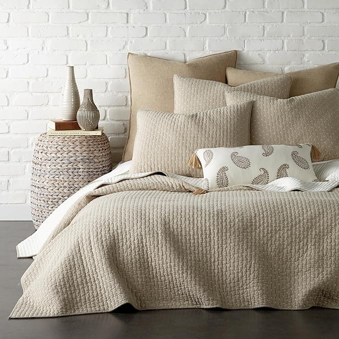 Levtex Home Cross Stitch Reversible Twin XL/Twin Quilt Set (68x86in) with 1 Pillow Sham (26x20in) - Stitch Texture - Taupe - Cotton Twin/Twin Size Quilt Bedding Set - Lightweight, Soft, Pre-Washed