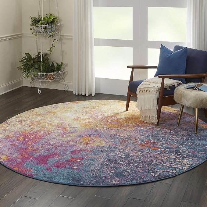 Nourison Home Passion Sunburst 8' x Round Area-Rug, Modern, Abstract, Easy-Cleaning, Non Shedding, Bed Room, Living Room, Dining Room, Kitchen, (8' Round)