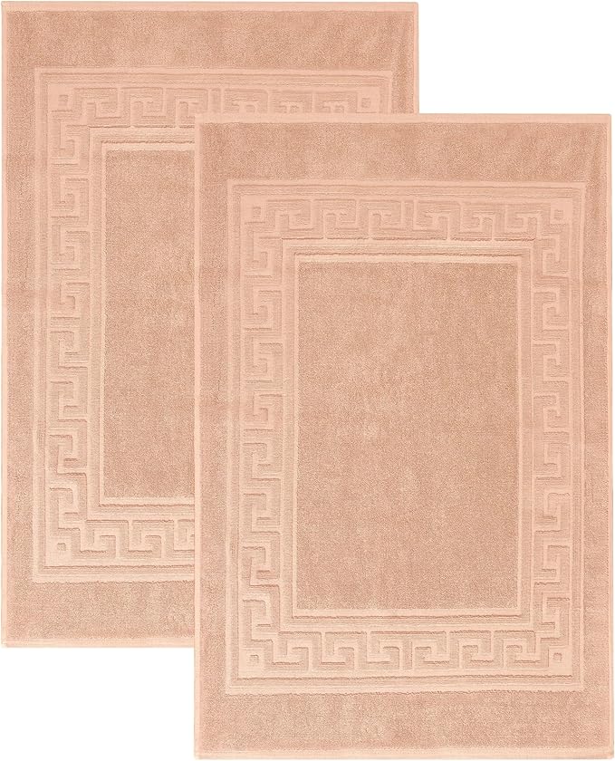 Superior Heavyweight Cotton Bath Mats, Bath Rugs For Bathroom Accessories, Washable Rug For Shower, Bath, Toilet, Modern Decor, No Backing, Luxury Hotel And Spa Quality, Set of 2, 22" x 35", Peach