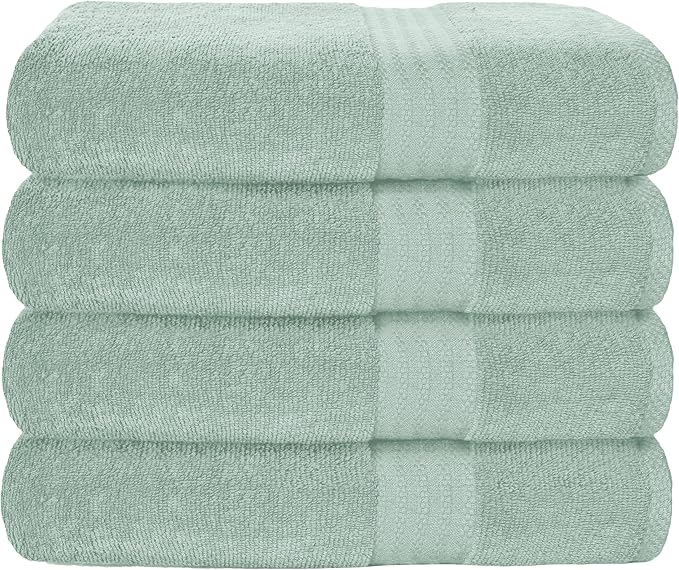 GLAMBURG Premium Cotton 4 Pack Bath Towel Set - 100% Pure Cotton - 4 Bath Towels 27x54 - Ideal for Everyday use - Ultra Soft & Highly Absorbent - Sea Green