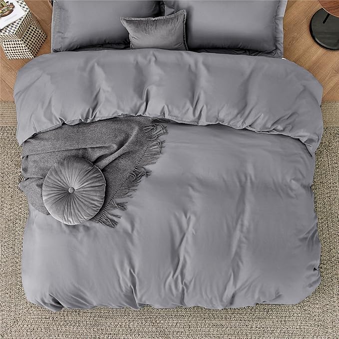 Bedsure Duvet Cover Full Size - Soft Double Brushed Bedding Set for Kids & Adults, Zipper Closure, 3 Pieces, Includes 1 Duvet Cover (80"x90") & 2 Pillow Shams, NO Comforter, Grey