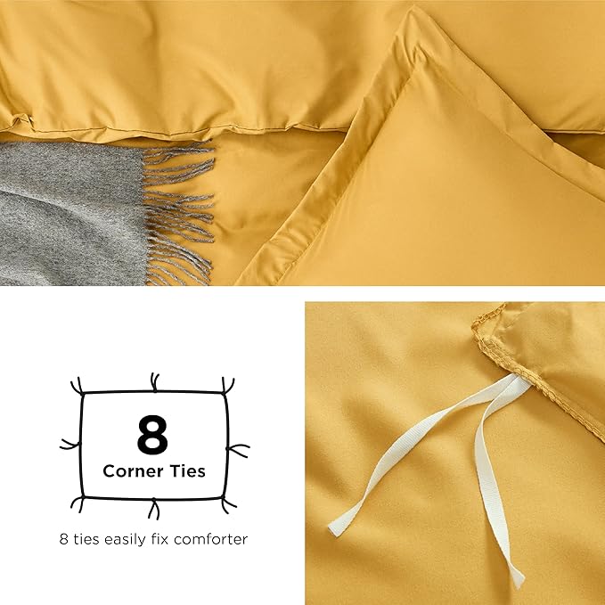 Bedsure Duvet Cover King Size - Soft Double Brushed Bedding Set for Kids & Adults, Zipper Closure, 3 Pieces, Includes 1 Duvet Cover (104"x90") & 2 Pillow Shams, NO Comforter, Golden Yellow