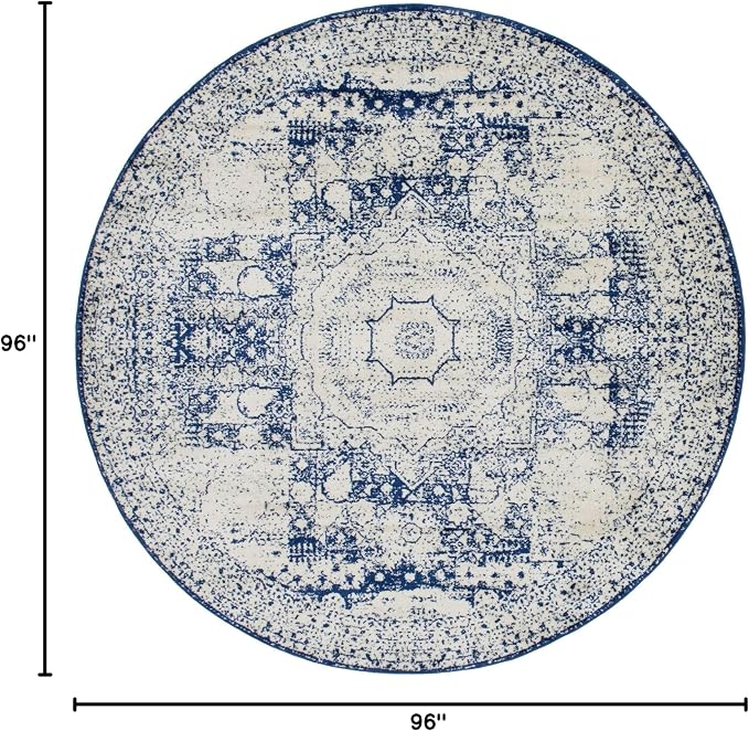 Unique Loom Bromley Collection Area Rug - Wells (8' Round, Ivory and Blue/ Ivory)