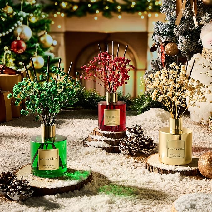COCORRÍNA Reed Diffuser - Balsam & Fir 6.7 Fl.oz Diffuser with 8 Sticks Home Fragrance Christmas Reed Diffuser for Bathroom Shelf Decor Home Decor