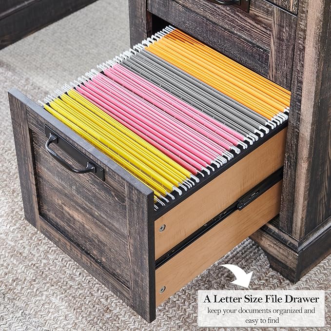 RedLemon 60" Farmhouse Executive Desk, Home Office Desk with Drawers, Charging Station, Keyboard Tray, File Drawer, Storage Cabinet, Wood Rustic Computer Writing Desk (Dark Rustic Oak)