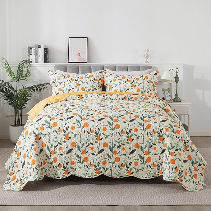 HoneiLife Floral Quilt King Size - Wildflower Bedspreads 3-Piece, Fruit Quilt Sets for King Beds, Microfiber Coverlets Botanical Bed Cover King Quilt Bedding Sets for All Season Use