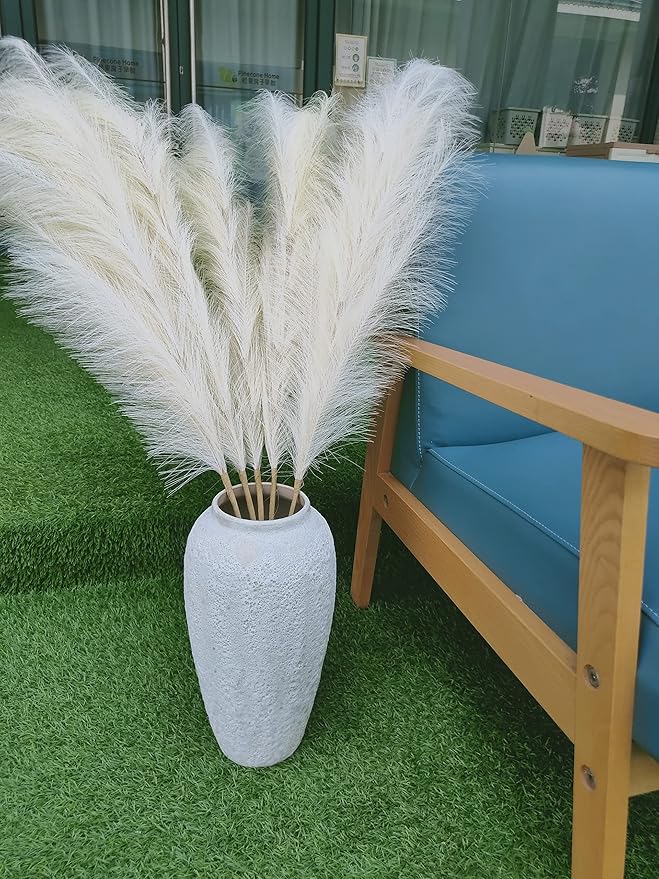 No Assembly Needed Luxury Faux Pampas Grass, Fluffy 8 pcs 43.3" 18-Branch Tall Artificial Pampas for Floor Vase, One-Piece Stems with Silk-Feel Blooms(Faux Beige, 8pcs 43.3"(110cm))