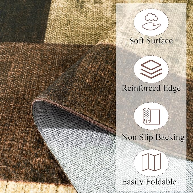 Modern Geometric Patchwork Indoor Runner Rug for Living Room, Warm Taupe 2.7'x 10' Rug Rockwood Collection Hardwood Floors Decor for Bedroom, Taupe Throw Carpet for Office Entryway Dining Room