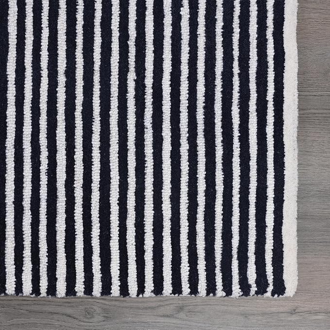 Modern Handmade Wool Area Rug, Abstract Curved Line Geometric Carpet for Living Room Bedroom, Contemporary Tufted Indoor Rug with Soft Pile and Cotton Backing (Ink, 8' x 10')
