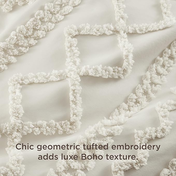 Bedsure Boho Duvet Cover Queen Size, Soft & Comfortable Elegant Design Boho Bedding for Decoration, Machine Washable Comforter Cover for All Seasons,Includes 1 Duvet Cover & 2 Pillow Shams,Beige