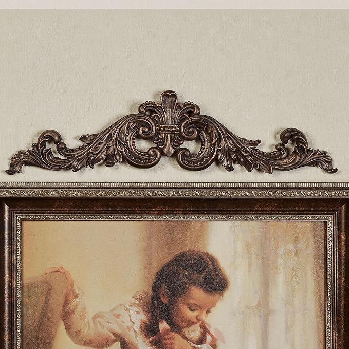 Salvatar Wall Art Topper | Wide Picture Design | Antique Bronze Metallic Finish | Openwork Acanthus Leaf Scrolls with Ornate Fleur De Lis | Hang Alone or Above Artwork or Framed Family Photographs