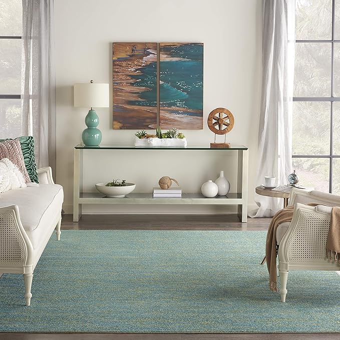 Nourison Home Nourison Essentials Blue Green 9' x 12' Area Rug - Easy Clean, Non Shedding, Bed Room, Living Room, Dining Room, Kitchen (9' x 12')