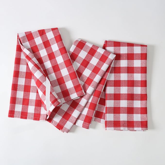 Multi Dish Towels 12 Pack Combo, 18"x26", Quick Drying Cloths, 100% Cotton, Absorbent Wash Rags, Washable, Reusable Cleaning Towels for Dishes, Kitchen Drying Use - Red, Black, Teal