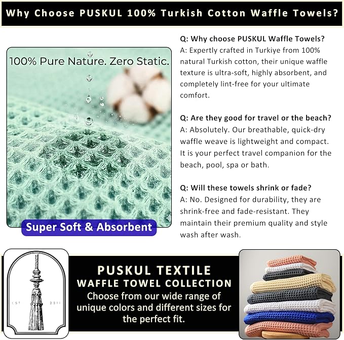 PÜSKÜL Natural 100% Turkish Cotton Waffle Bath Towels Set of 2-Piece | 32x63 inch Extra Large Absorbent Quick-Dry Lightweight Spa Towel | Luxury Sauna Accessories (Pink Powder Bath Towels - Pack of 2)