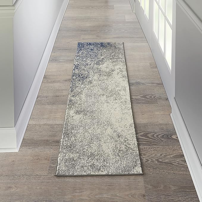 Nourison Home Passion Charcoal/Ivory 1'10'' x 6' Area-Rug, Modern, Abstract, Easy-Cleaning, Non Shedding, Bed Room, Living Room, Dining Room, Kitchen, (6' Runner)