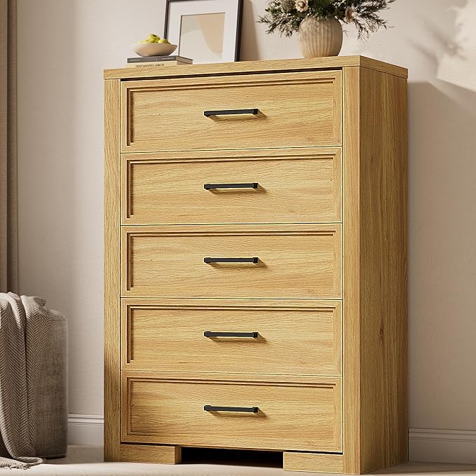 5 Drawers Dresser for Bedroom, 45" Tall Modern Chest of Drawers with Metal Handle, Wood Closet Clothes Storage Organizer for Living Room, Hallway, Entryway