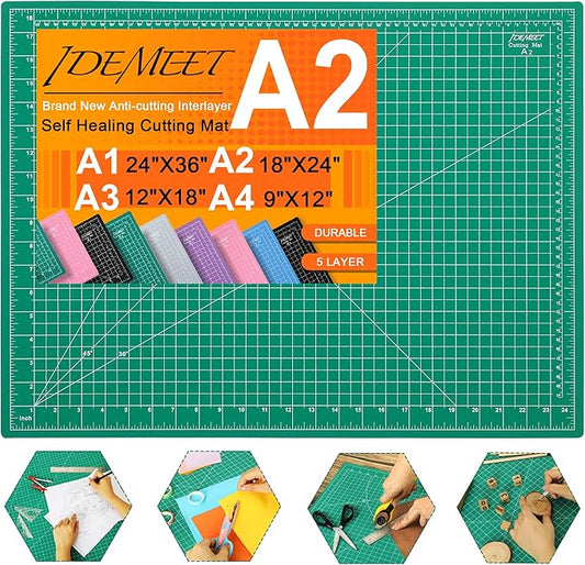 Density-upgraded 18" x 24" Self Healing Sewing Mat, Idemeet Rotary Sewing Mat for Crafts, 5-Ply Cut Board for Fabric Leather Cutting Quilting Modeling Hobby Project, Scale Size 18" x 24", Green