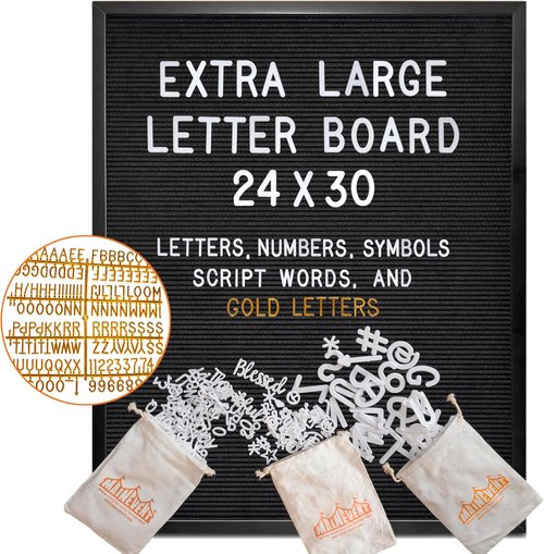 Black Felt Letter Board - 24x30 Inch Black Frame with Gold Letters | Perfect for Back to School & Menu Display
