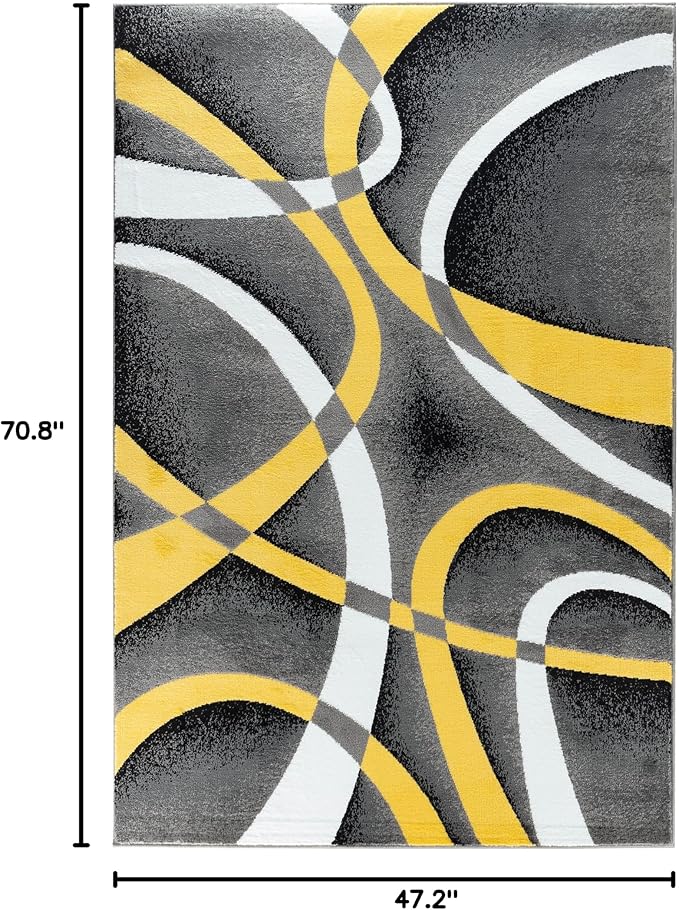 GLORY RUGS Area Rug 4x6 Yellow Door Mat Modern Swirls Carpet Bedroom Living Room Contemporary Dining Accent Sevilla Collection 4816