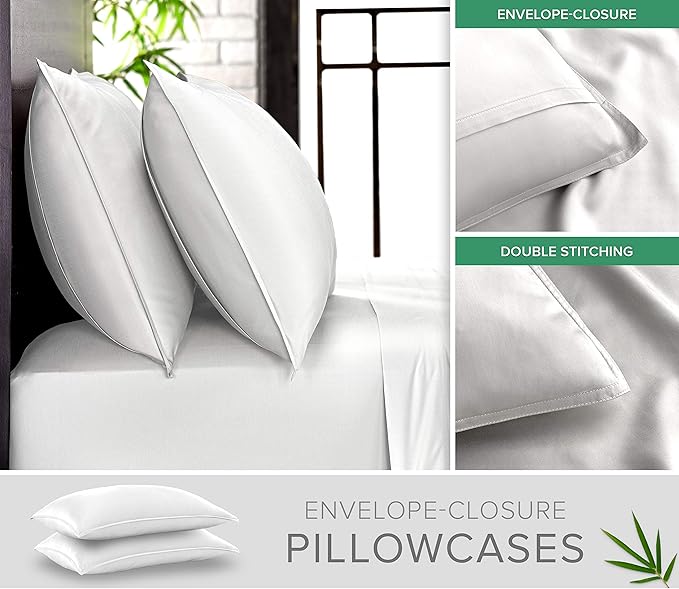 King Sheets by Pure Bamboo, Genuine 100% Organic Viscose Derived from Bamboo Bed Sheet Set, Soft & Cooling, Double Stitching, 2 Year Quality Promise (King, White)