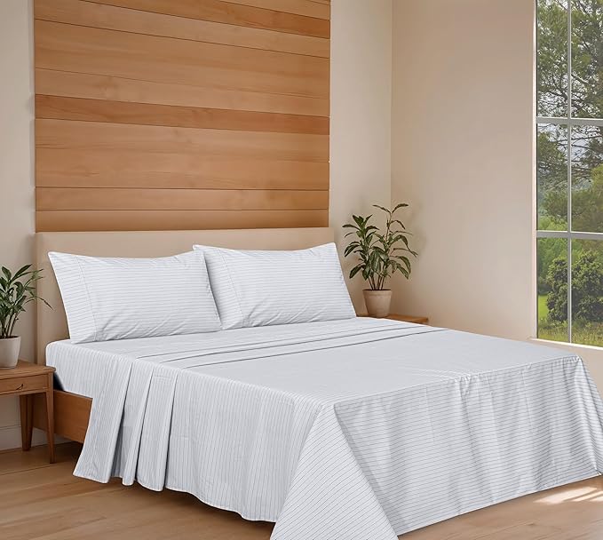 RUVANTI 100% Organic Cotton Sheets King Size, Percale Weave, GOTS Certified, 4-Piece Set, Deep Pocket 15", Crisp & Breathable, Soft Durable Bedding, Sábanas Algodón Orgánico – Construction Line