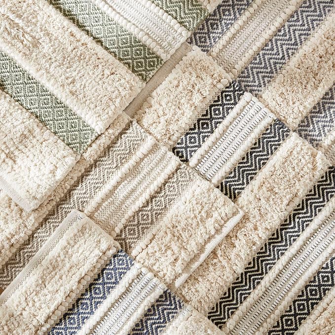 Ink+Ivy Bath Rug Hand-Woven Texture Shaggy Striped Soft & Water Absorbent, Boho Bathroom Décor Bath-Mats, Non-Slip Absorbent Quick Dry Mats for Tub, Shower Room, Asher, 22x58, Navy 1 Piece