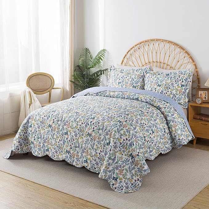 HoneiLife King Quilt Bedding Set - Floral Quilt Sets 3-Piece, Wildflower Bedspreads for King Bed, Microfiber Coverlets Botanical Bed Cover All Season Quilts-Variety