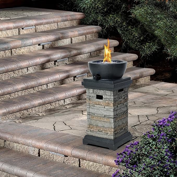 1 lb Bowl Gas Fire Pit, 10,000 BTU Propane Fire Pit, Outdoor Firepit for Outdside Patio w/Glass Rocks