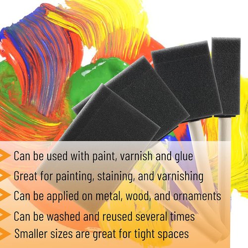 Bates Foam Paint Brushes - 20 Pack of 1", 2", 3", & 4" Wooden Handle Sponge Brushes for DIY Projects