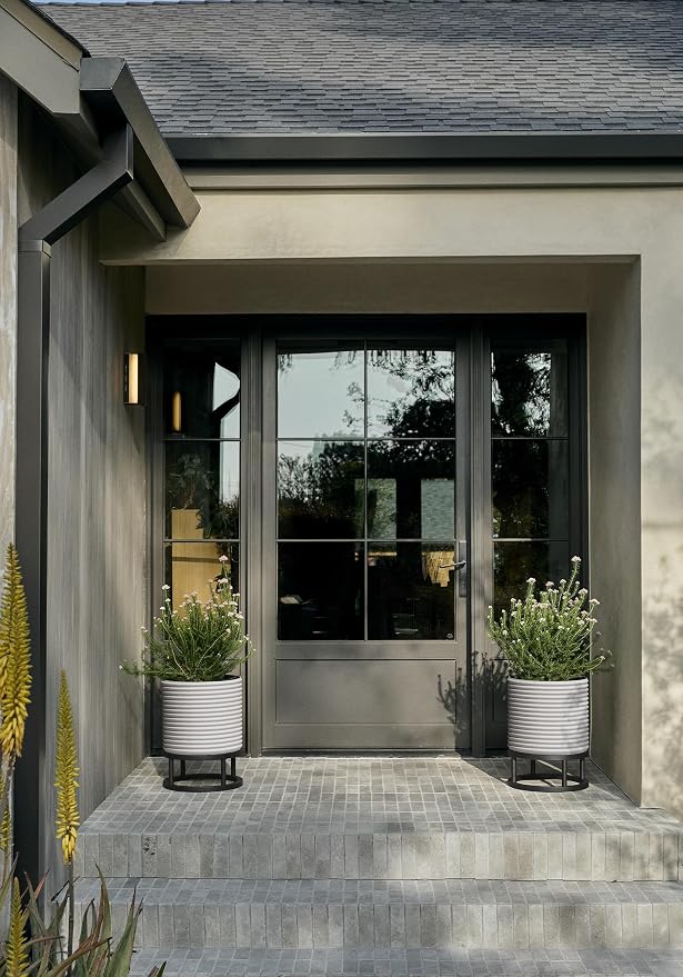 Veradek Mod Series Raised 13" Short Planter for Patio & Backyard | Durable Plastic-Stone Material w/Wooden Stand | Modern Décor for Plants & Flowers