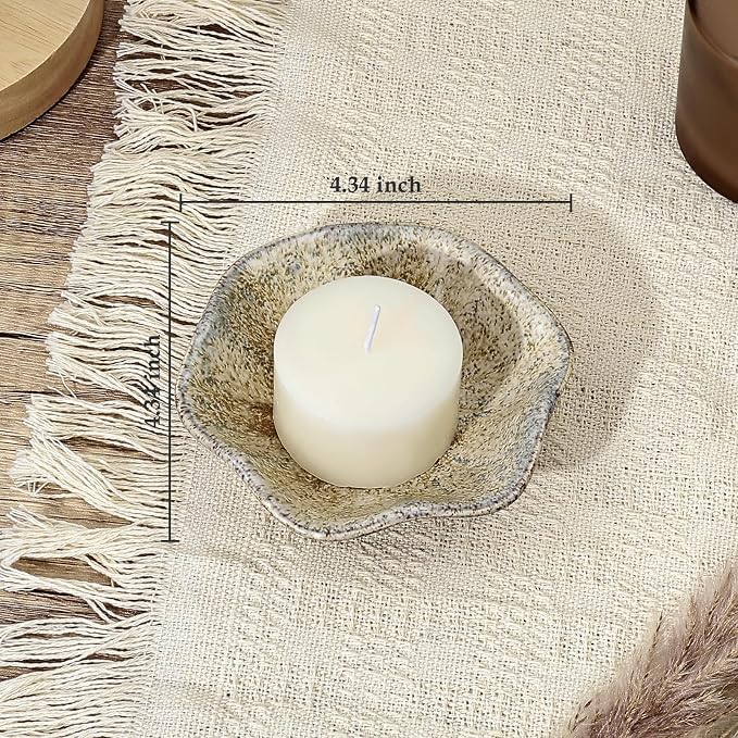 Koythin 2-Piece Ceramic Candle Holder, Aesthetics Candlestick Holders for Tea Lights, Lotus Leaf Shape Candle Stand for Mantle Table, Adorable Vintage Decor for Weddings Dining (Khaki)