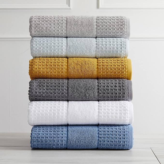 Market & Place 100% Cotton Super Soft Luxury Hand Towel Set | Quick-Dry and Highly Absorbent | Waffle Textured | 550 GSM | Includes 6 Hand Towels | Harper Collection (Mustard Yellow)