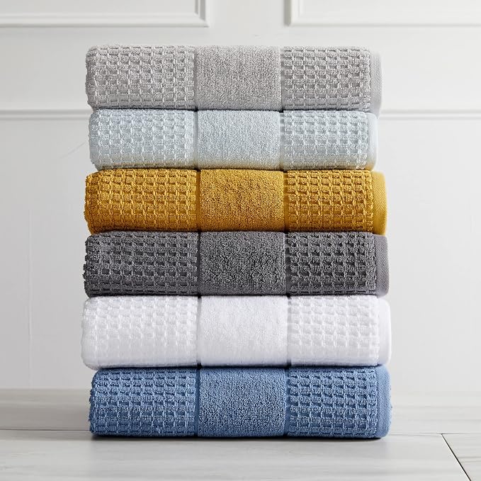 Market & Place 100% Cotton Super Soft Luxury Bath Towel Set | Quick-Dry and Highly Absorbent | Waffle Textured | 550 GSM | Includes 4 Bath Towels | Harper Collection (Mustard Yellow)