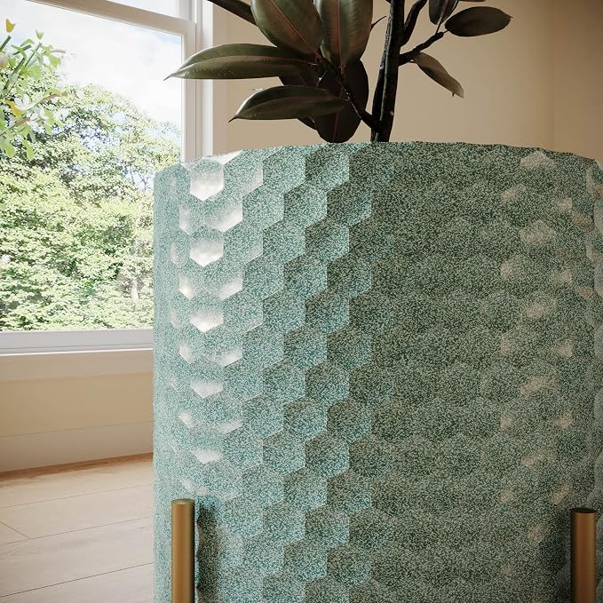 EverNest Mid-Century Modern Rhys Honeycomb Embossed Planter Pot with Ambrose Stand, Metal Indoor Plant Pots, Blue Green Bohemian Style (Medium 2 Gallon)