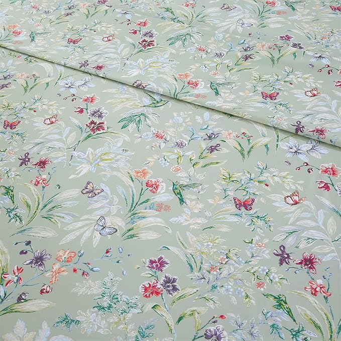 RYNGHIPY Shabby Flowers Print Bed Sheet Collections Egyptian Cotton Garden Floral Sheets (Green Floral,Queen Size)