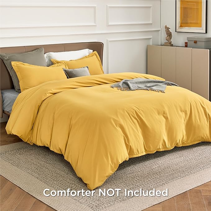 Bedsure Duvet Cover King Size - Soft Double Brushed Bedding Set for Kids & Adults, Zipper Closure, 3 Pieces, Includes 1 Duvet Cover (104"x90") & 2 Pillow Shams, NO Comforter, Golden Yellow