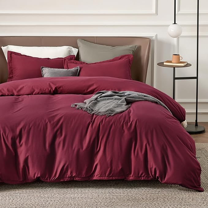 Bedsure Duvet Cover King Size - Soft Double Brushed Bedding Set for Kids & Adults, Zipper Closure, 3 Pieces, Includes 1 Duvet Cover (104"x90") & 2 Pillow Shams, NO Comforter, Burgundy
