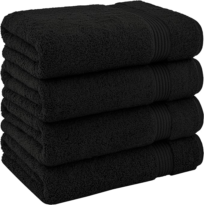 Cotton Paradise 100% Cotton Turkish Towel Set, Soft Absorbent Quick Dry, 4 Piece Bath Towel Set, Coal Black