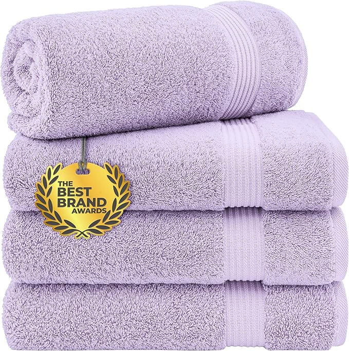 Cotton Paradise 100% Cotton Turkish Towel Set, Soft Absorbent Quick Dry, 4 Piece Bath Towel Set, Lilac