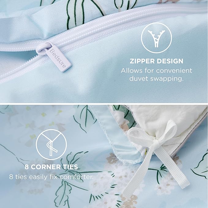 Bedsure Duvet Cover King Size - Reversible Cute Floral Duvet Cover Set with Zipper Closure, 3 Pieces Aqua Blue Bedding Set with 8 Corner Ties and 2 Pillow Shams 20"x36"