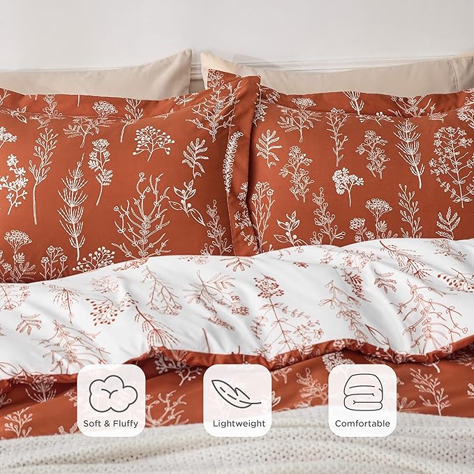 Bedsure California King Comforter Set - Terracotta Bed Set, 3 Pieces Cute Floral Bedding, 1 Soft Reversible Botanical Flowers Comforter and 2 Pillow Shams