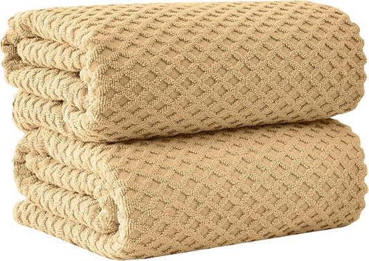 Great Bay Home Oversized Bath Sheets - 100% Cotton 2 Pack 68x35 Extra Large Towel - Absorbent, Durable, Quick-Dry Towels for Bathroom (Sand)