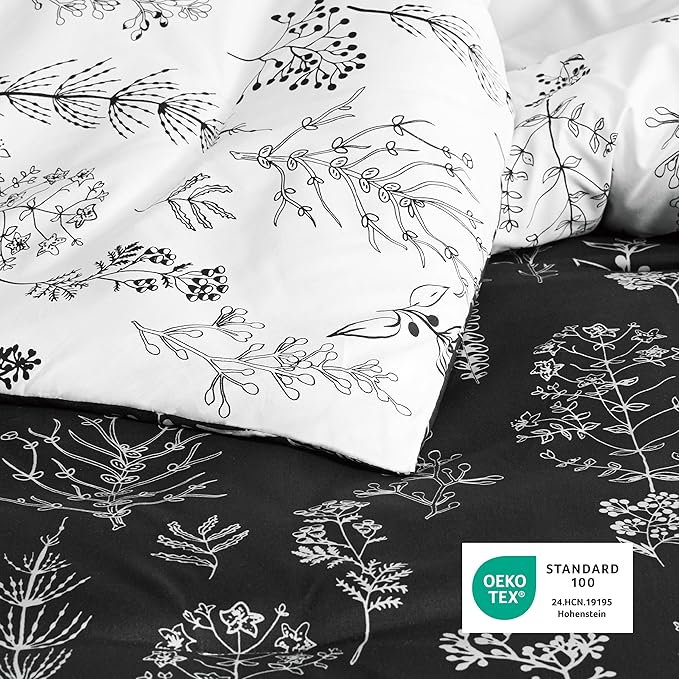 Bedsure Full Comforter Set - Black Bed Set, 3 Pieces Cute Floral Bedding, 1 Soft Reversible Botanical Flowers Comforter and 2 Pillow Shams